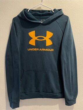 Under Armour Hoodie Boys Youth Extra Large Teal Orange Rival Fleece Big Logo